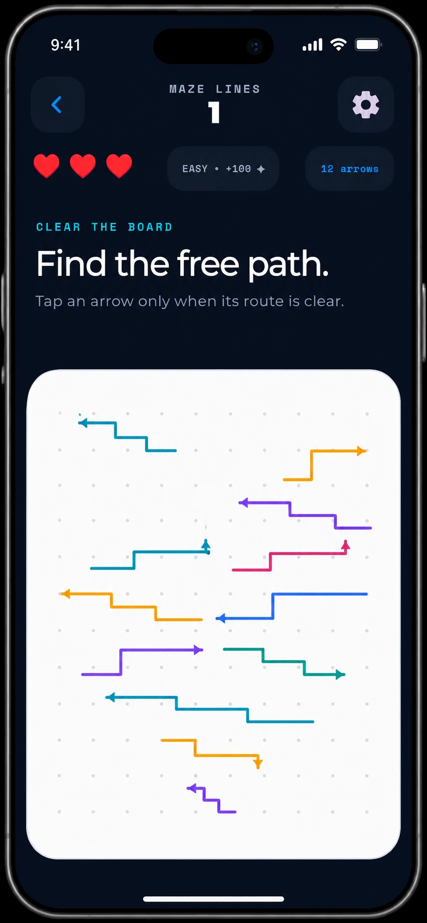 Maze Lines puzzle board with winding paths